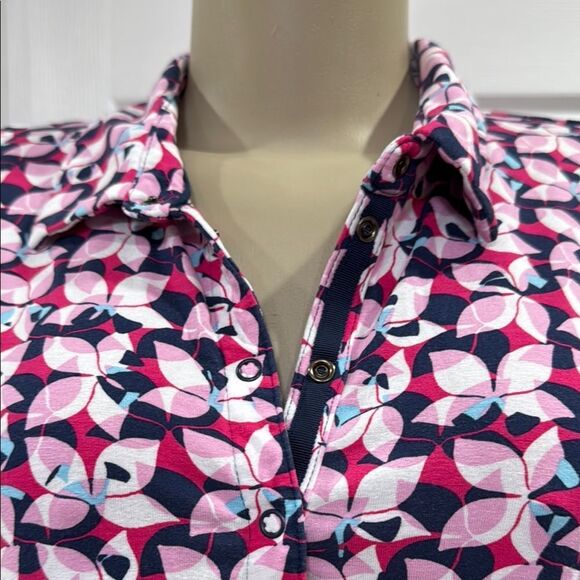 Pink and White 3/4 Sleeve Button Down Shirt with Notched Collar - Picture 1 of 8
